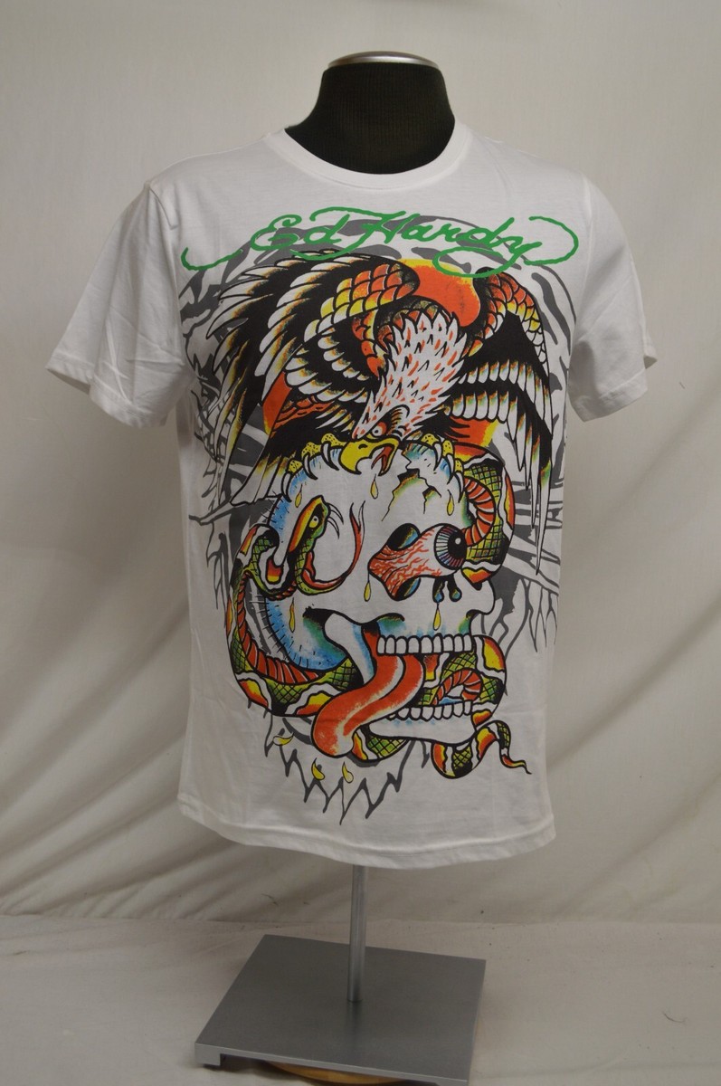 NEW ED HARDY T-Shirt Men's Size MED Graphic Tattoo White
