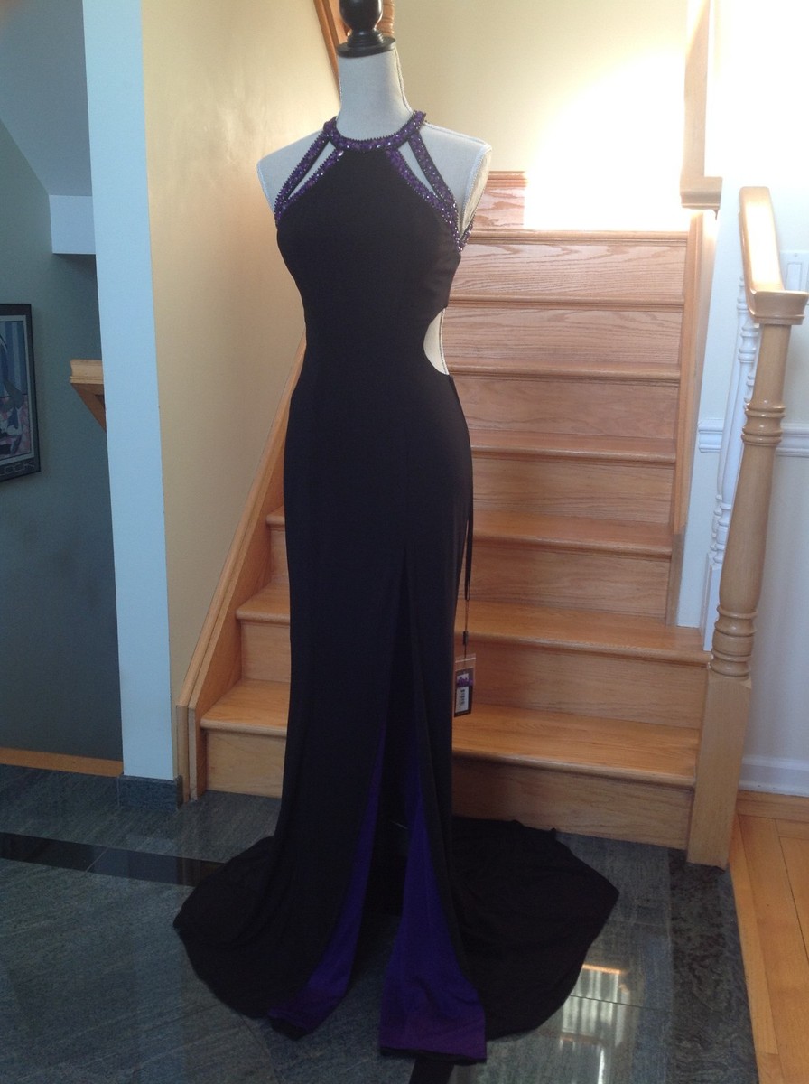 $398 Faviana 7929 Long Evening PROM Dress Gown Black/Purple Jersey Sizes  4-8 | eBay UK