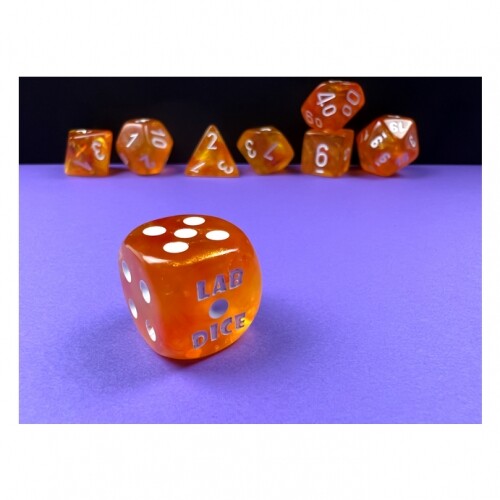 Dice Set - Lab Dice - Borealis Blood Orange/White LUMINARY (7+1 Dice Set Tube) - Picture 4 of 5
