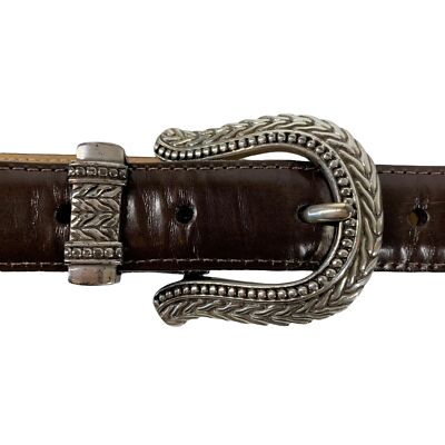 Vintage 1996 BRIGHTON Brown Leather & Silver Belt Western 