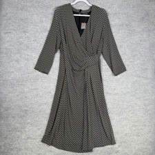 J Jill Size-L Womens Dress Black Geometric Stretch 3/4 Sleeves Faux Wrap $139