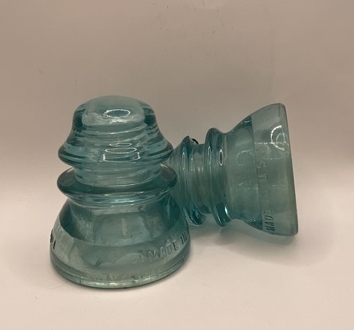 2 Vintage Whitall Tatum Co Aqua Blue Glass No 1 Insulators