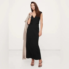 Banana Republic Lightweight Ponte Bias-Cut Maxi Dress | Black Large #659298 NEW