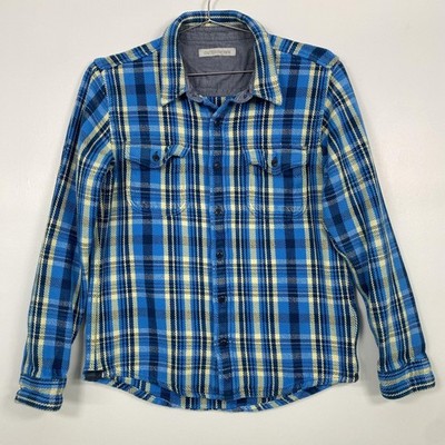 Outerknown Shirt Mens Medium Blue Plaid Flannel Button Front Long Sleeve Casual