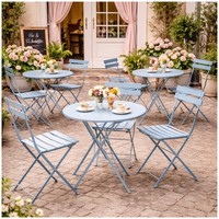 Bistro Set Metall Blau Klappbar Tisch 2 StüHle Balkon Sitzgruppe Hti-Living