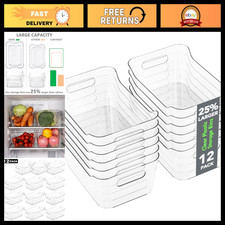 12 Pack Clear Plastic Storage Bins - Multi-Use Organizer for Home, Kitchen, Offi