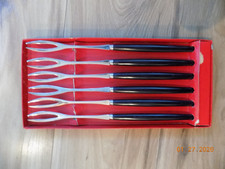 Vintage MCM Fondue Forks Stainless Steel w/Black Handles Set of 6 Made in Japan