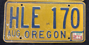 Oregon License Plate Blue Yellow  1984