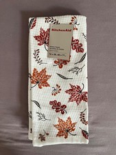 KitchenAid Set of 2 Kitchen Towels 100% Cotton Autumn Fall Leaves 40 x 71cm New