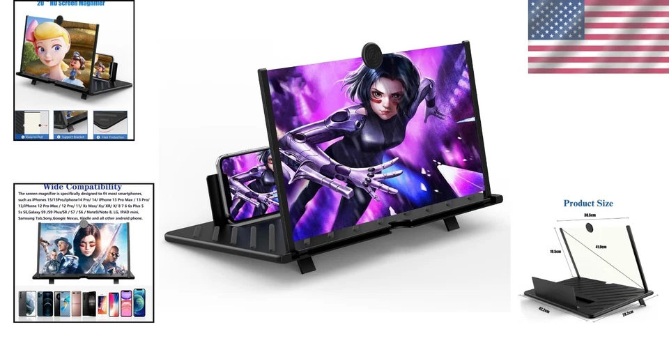 20 Inch Screen Magnifier Acrylic Foldable Phone Stand for Movies and Gaming - Image 2 of 4