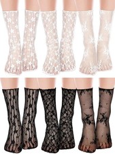6 Pairs Womens Lace Ankle Socks Ruffle Frilly Sock Mesh White and Black