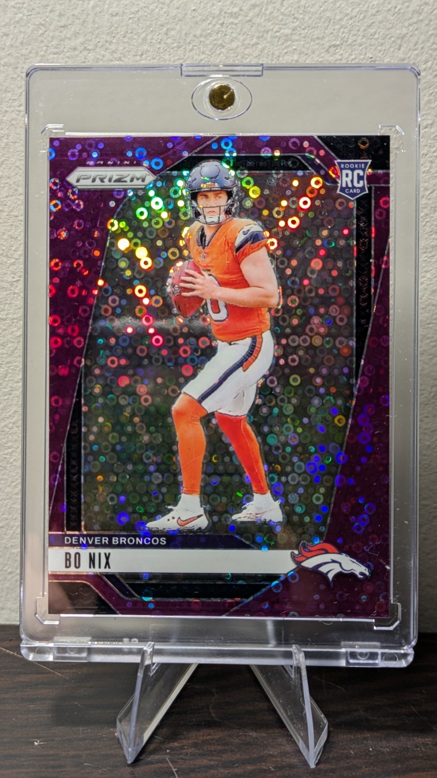 2024 PANINI PRIZM NO HUDDLE PURPLE DISCO #309 BO NIX Rookie RC/49 Denver Broncos