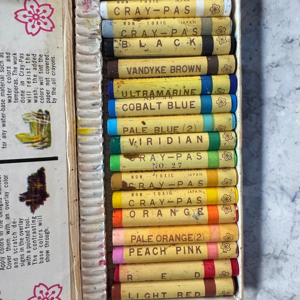 Vintage Sakura Cray-Pas Oil Pastels 16 Colors Box Japan Sanford XKP-16 Complete - Image 3 of 4