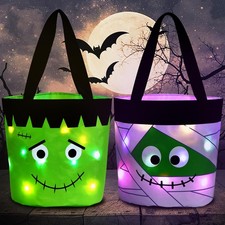 Hutuzldz Halloween Trick or Treat Candy Bags LED Light Up Pumpkin Bucket, Col...