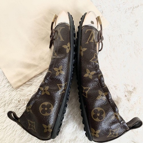 LOUIS VUITTON Monogram Design Flat Pumps Ballet Shoes Brown Size34/US4 NoBox - Picture 6 of 24