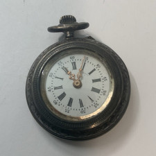 Mechanical Open Face Pocket Watch Silver Metal Case White Roman Dial 12-Hour