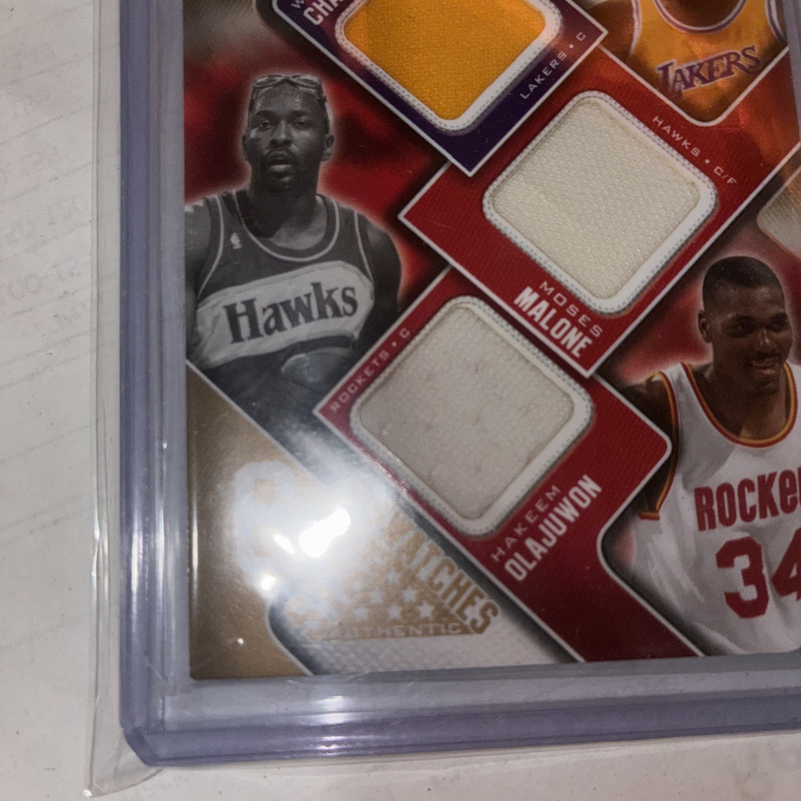 Upper deck SP 6 patch game used Jordan, Hakeem, malone(s),  Kareem, wilt /65 thumbnail 7