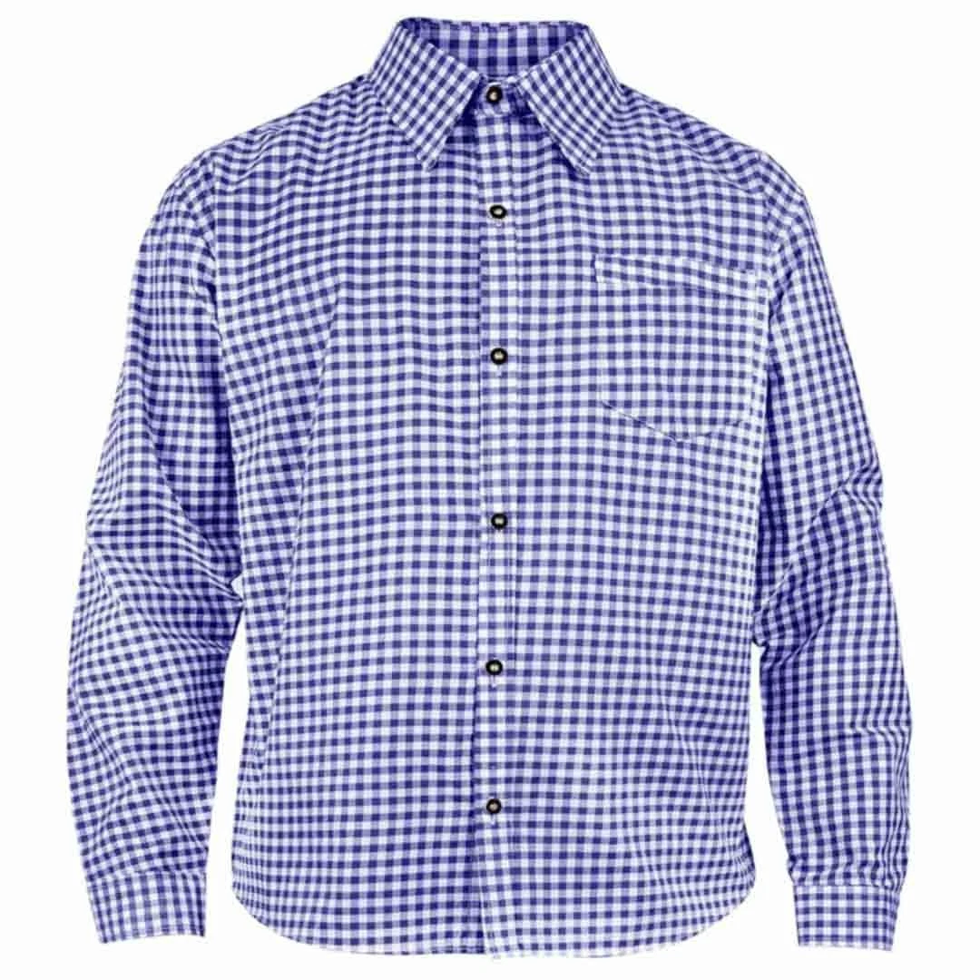 LUYANA Camicia Uomo Oktoberfest A Quadri - Maniche Lunghe - Modello Tradizionale Bavarese - Ricamo Frontale - Colori: Rosso E Blu - Taglie M-3XL