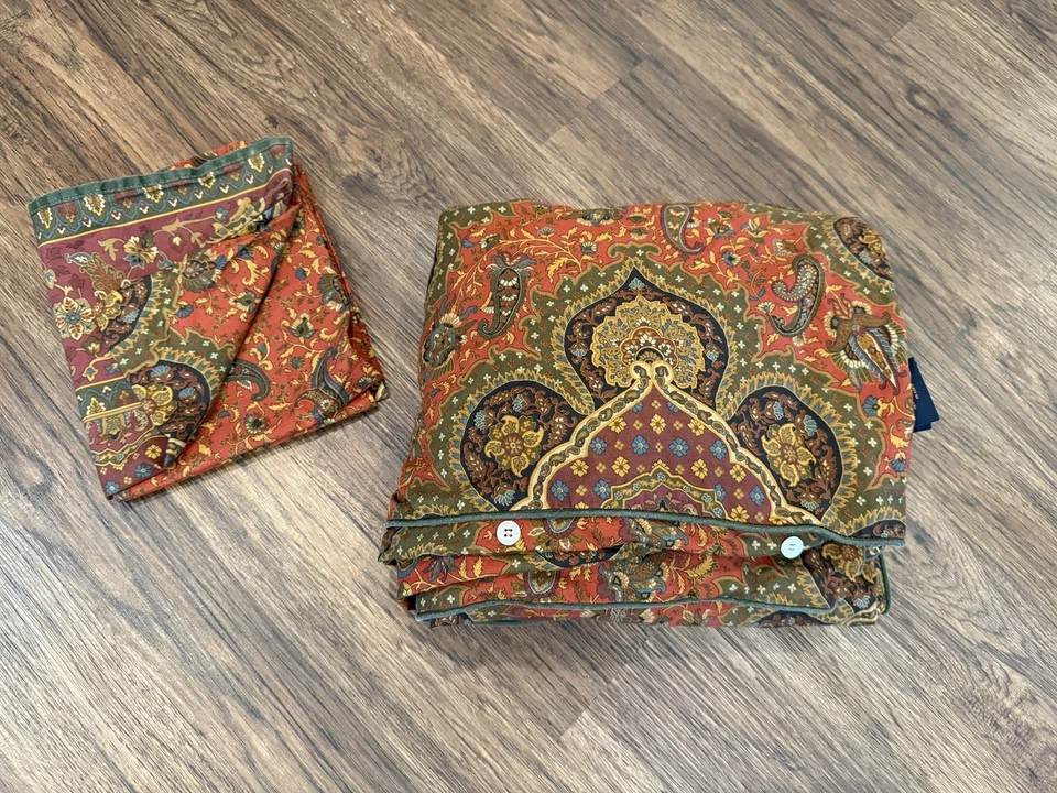 Ralph Lauren Home King Duvet Set Equestrian Paisley Made In Italy Vintage - Image 3 of 4