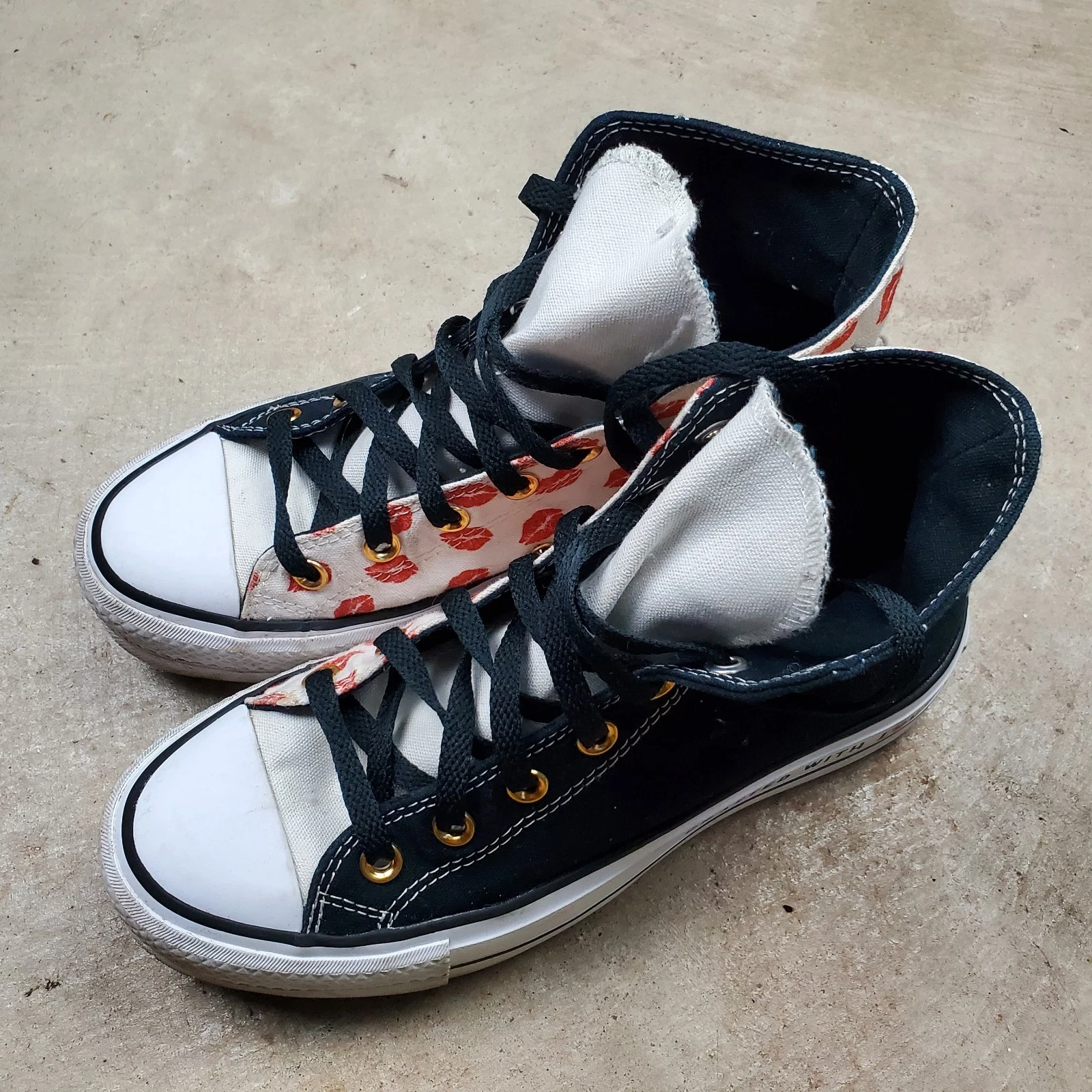 Scarpe Converse CTAS Hi Top Platform Donna 7.5 Nero Artigianali Love Kiss Sneakers
