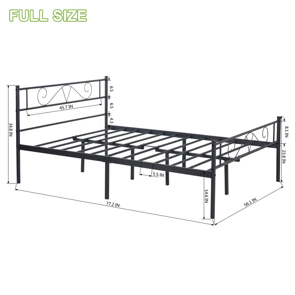 Marco de cama de metal doble/completo/queen plataforma colchón base cabecero pie de cama Foto 2 de 4