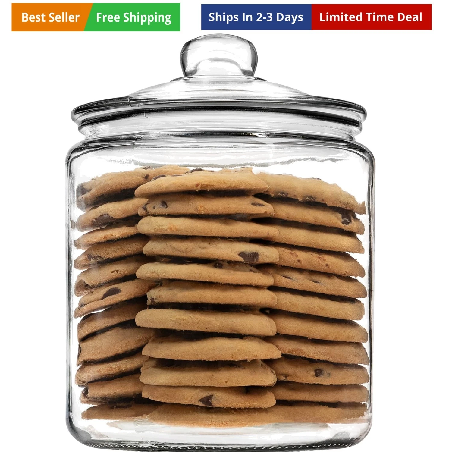 1 Gallon Glass Cookie Jar with Lid – Glass Jar with Lid - Airtight Food Stora...