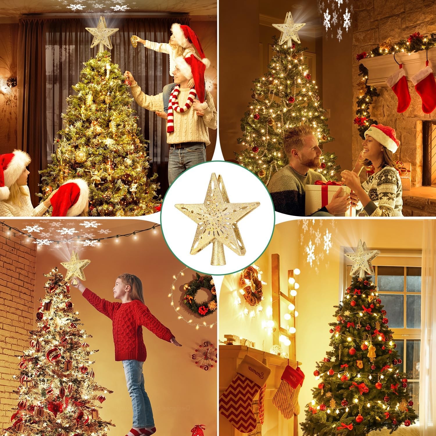 Christmas Tree Topper Projector Snowflake Christmas Star Tree 6 Projection Mode
