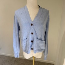 J. Crew Cotton Cashmere Cardigan Sweater Light Blue V Neck Button Front Small