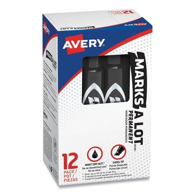 Avery  Black Marks-A-Lot Regular Desk-Style Permanent Marker, Chisel Tip, Dozen