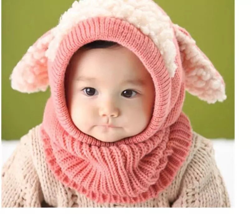 Baby Girls  Winter Knit Scarf Hat Warm Earflap Cap for Kids 6-36 Months Pink