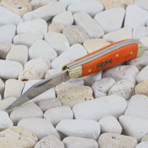 Frost Uncle Lucky Swayback Orange Bone Folding Pocket Knife - Picture 2 of 6