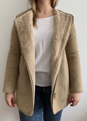 Pull Bear Fell-Wendejacke mit Wildlederimitat für Damen Beige Größe S 