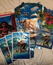 New Disney Moana Birthday party Supplies Balloons Treat bags table cover