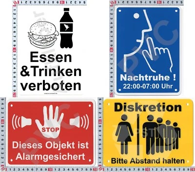 SIEBDRUCK-SCHILDER24 Nachtruhe 22-7 Uhr Diskretion Abstand halten Alarmgesichert Essen Trinken verbot