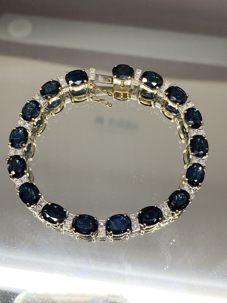 Zales 14k Yellow Gold 25ctw Blue Oval Sapphire And Diamond Bracelet  Grams