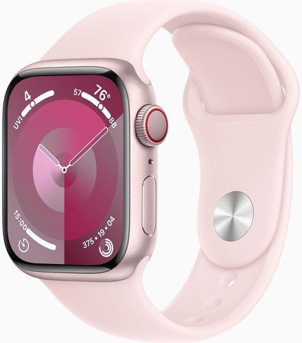 Apple Watch 9 Cell Alu Pink 41mm, Pink Silicon Band, Hervorragend – Refurbished - Bild 1 von 3