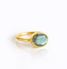 925 Sterling Silver Natural Labradorite Gemstone Gold Plated Trendy Jewelry Ring