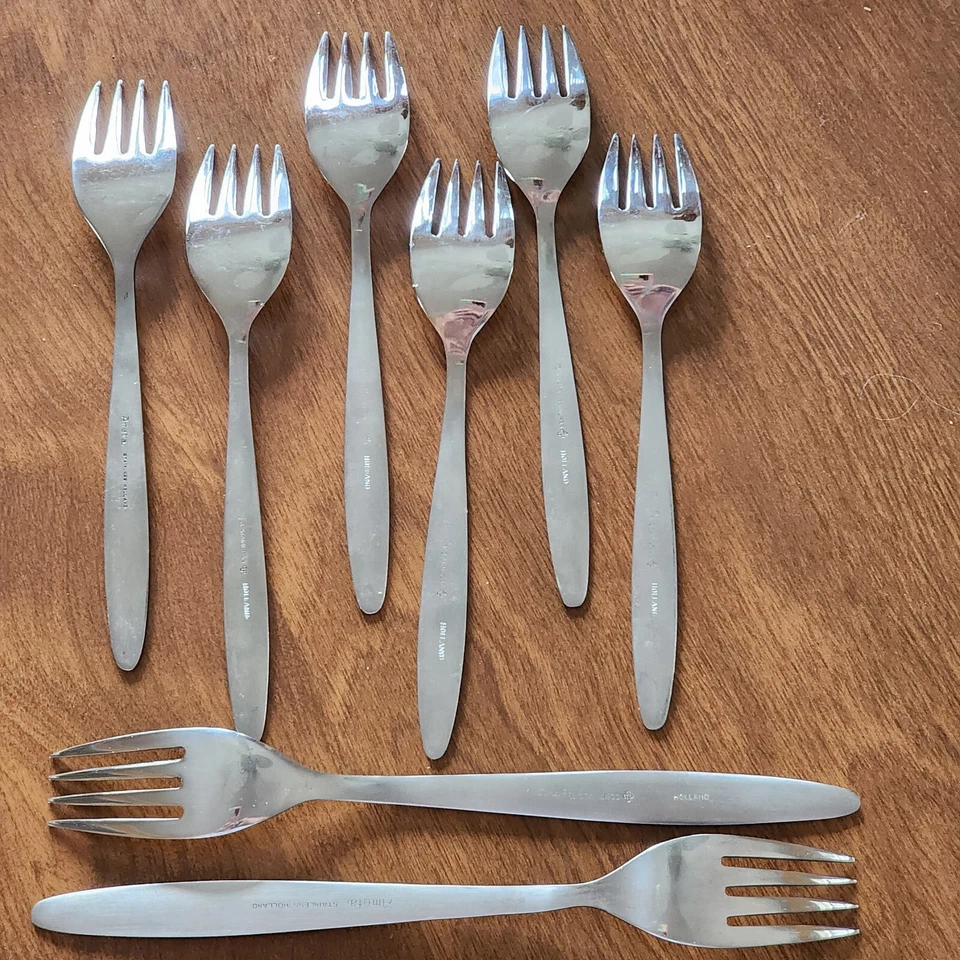 8 pc FORK lot AMEFA Stainless Holland TULIP Time 2 Dinner + 6 Salad/Dessert - Image 2 of 4