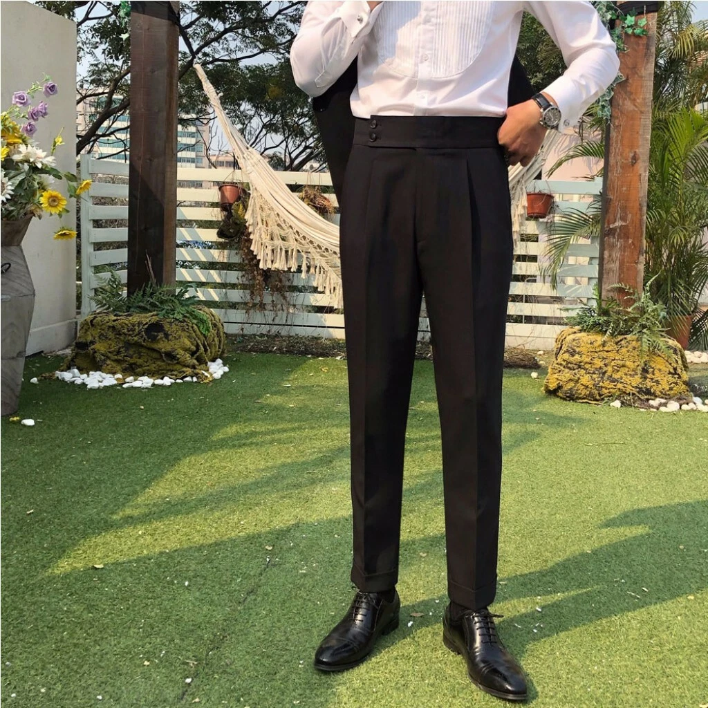 Korean Men's Britain Style Trousers Business Pants High-waist