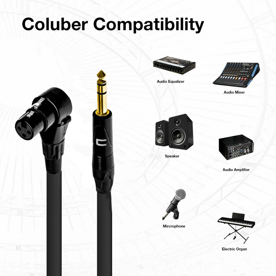 Right Angle 3-Pin XLR Female to 1/4" TRS Male Balanced Cable Custom Length Color - Image 3 of 4