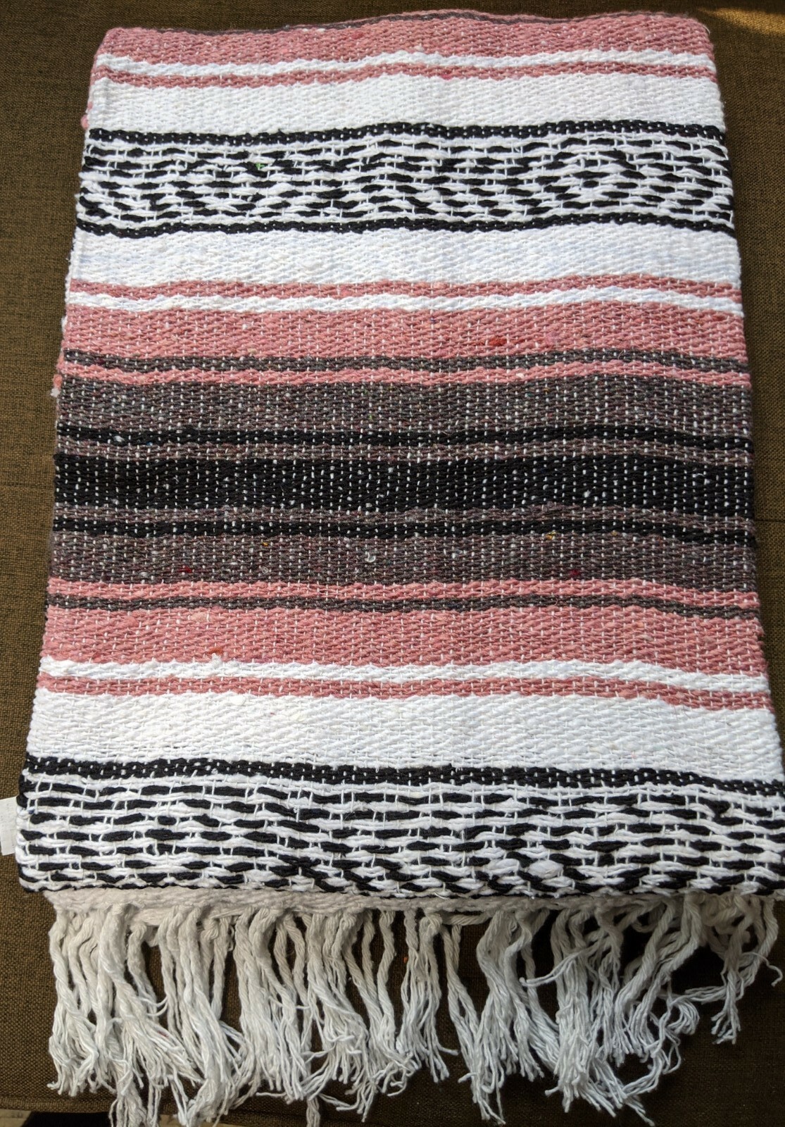 Authentic Light Pink Mexican Blanket Hand Woven. Size 73"x48" Machine