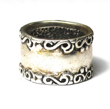 Sterling Silver Scroll Edge Band Ring 12mm Size 5.5