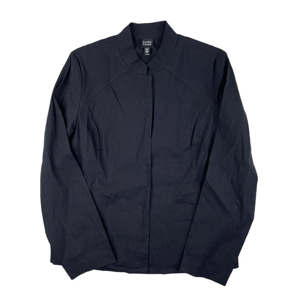 Blazer Eileen Fisher Oculto a Presión Tela Italiana Mezcla de Lino Negro Para Mujer Mediano Foto 2 de 4