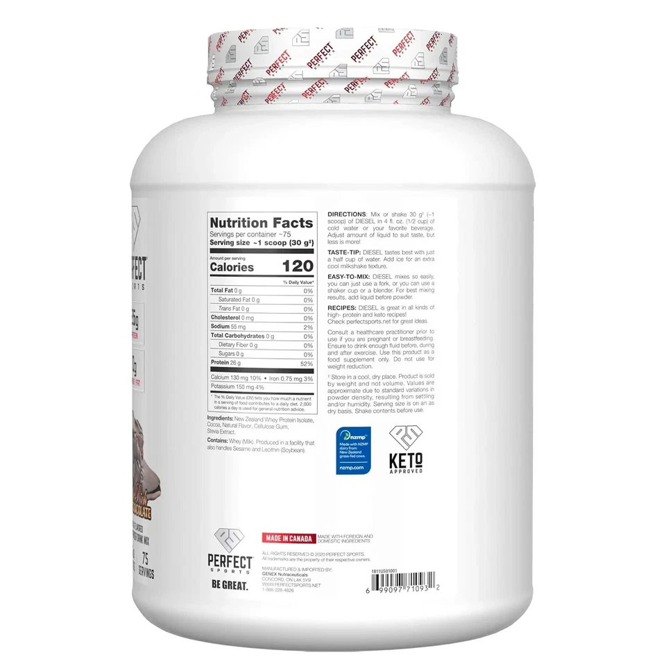 Perfect Sports DIESEL Новая Зеландия сывороточный протеин изолят темный шоколад 5 фунтов новый - Изображение 2 из 2