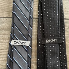 Lot of 2: Men  s DKNY ties 100 Silk Made In The USA Black  Blue