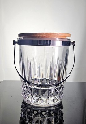 Vintage Cristal d Arques Crystal Cut Glass Ice Bucket Silver Plated Handle MCM