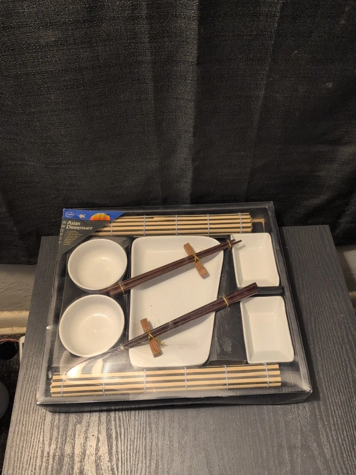 Crofton Sushi for Two White Porcelain Serving Dish Set 10 pc w/ Chopsticks - Image 3 of 3