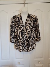Chico's Size 2 Swirl Multicolor Fly Away Lightweight Jacket 3/4 Sleeve