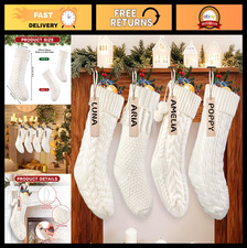 4-Pack 18" Knitted Christmas Stockings - Rustic Cable Knit Holiday Decor for Tre