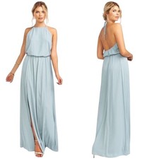 Show Me Your Mumu Maxi Dress, XXS Heather Halter Slit Light Green Formal Bridal